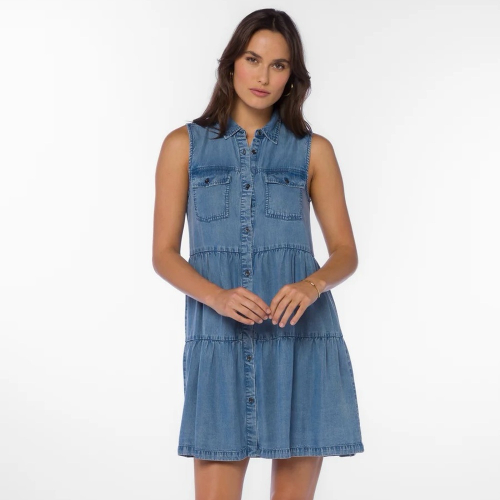VELVET HEART DARK BLUE CHAMBRAY DRESS